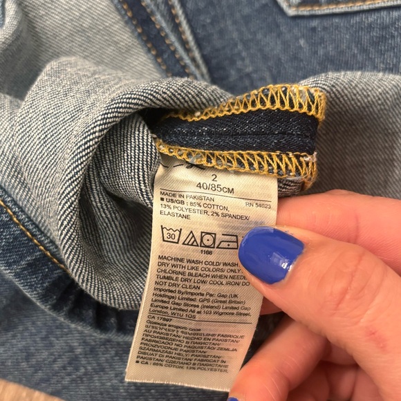 Dark Wash Denim Midi Skirt High Rise Button Fly Pencil Skirt Slit Waist 26 - Picture 5 of 10